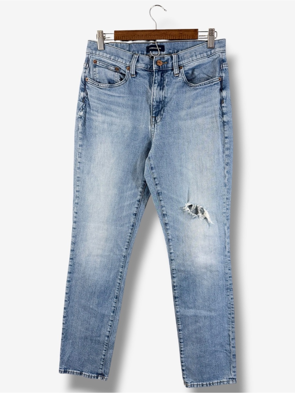 J. Crew Slim Broken In Boyfriend Jeans Size 28T Light Wash Ripped Distressed